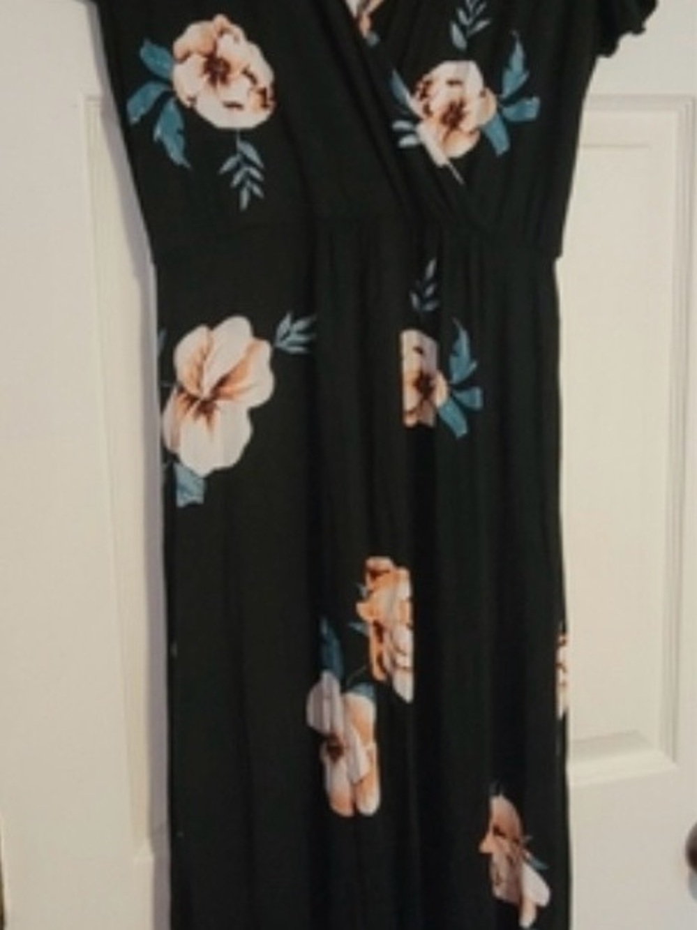 Loveappella Black Floral Maxi Dress with Cream & Blue Flowers